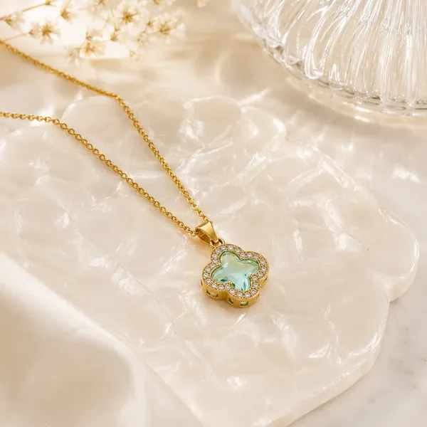 Golden_Stainless_Steel_Pistachio_Clover_Necklace_For_Women