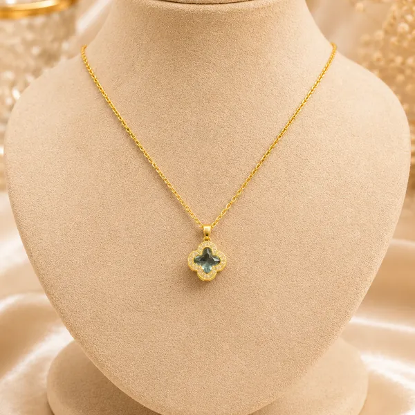 Golden_Stainless_Steel_Pistachio_Clover_Necklace_For_Women