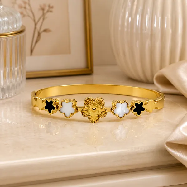 Golden_Stainless_Steel_18K_Gold_Plated_Fleur_Clover_Bracelet_For_Women