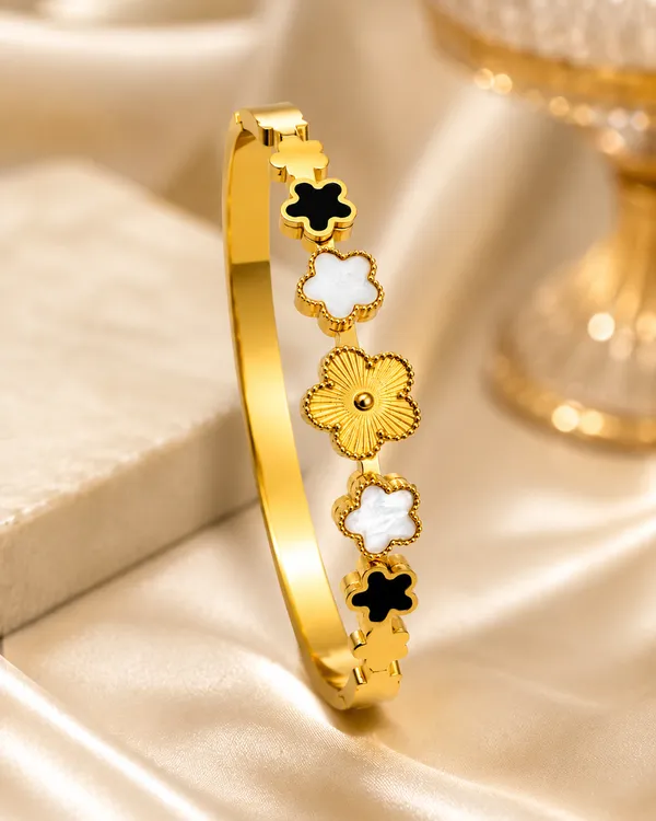Golden_Stainless_Steel_18K_Gold_Plated_Fleur_Clover_Bracelet_For_Women