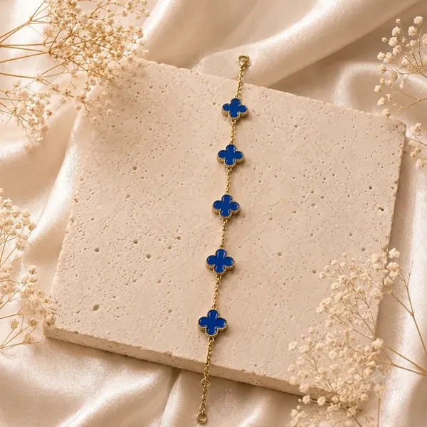 Golden_Blue_Stainless_Steel_Clover_Bracelet_For_Women