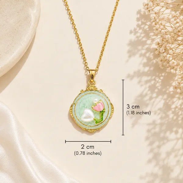 Pink_Stainless_Steel_Bloom_Pearl_Necklace_For_Women