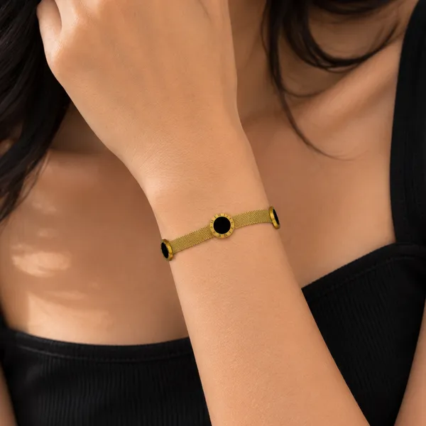 Golden_Black_Circle_Mesh_Bracelet