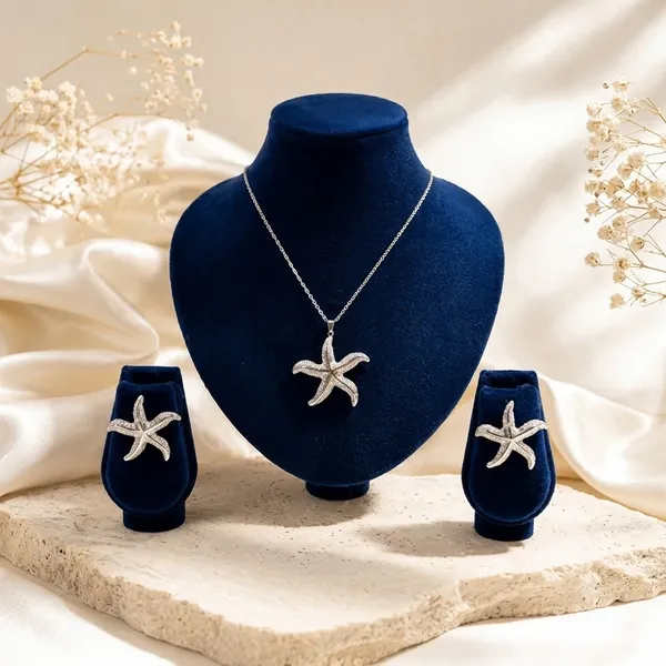Silver_Stainless_Steel_Starfish_Necklace_Earring_Set_For_Women