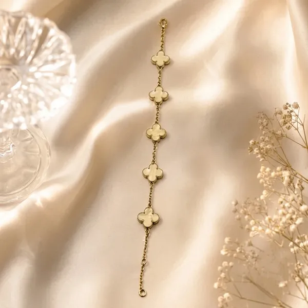 Golden_Stainless_Steel_Ivory_Clover_Bracelet_For_Women