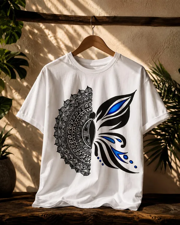 White_Cotton_Mandala_Graphic_Print_Regular_Fit_T-Shirt_For_Men