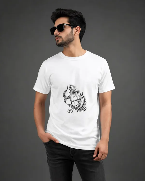White_Cotton_Regular_Fit_Om_Trishul_Graphic_T-Shirt_For_Men