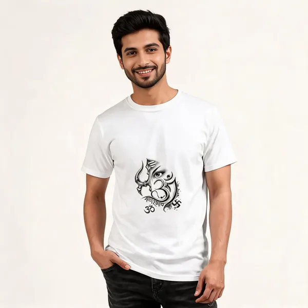 White_Cotton_Regular_Fit_Om_Trishul_Graphic_T-Shirt_For_Men