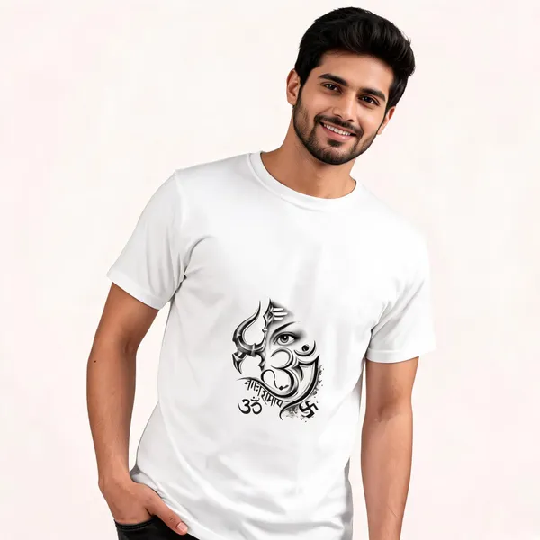 White_Cotton_Regular_Fit_Om_Trishul_Graphic_T-Shirt_For_Men