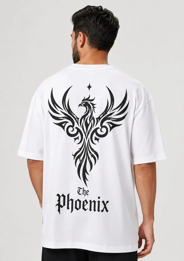White_Cotton_Oversized_Phoenix_Graphic_T-Shirt_For_Men