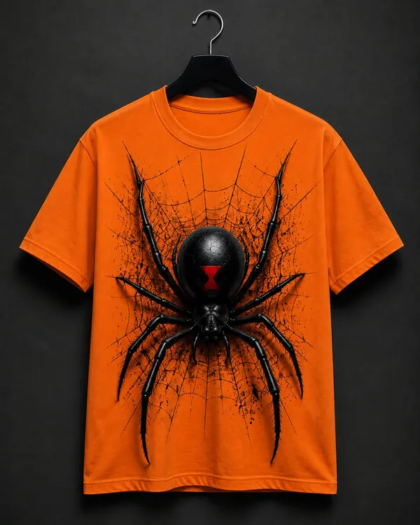 Orange_Cotton_Regular_Fit_Spider_Graphic_T-Shirt_For_Men