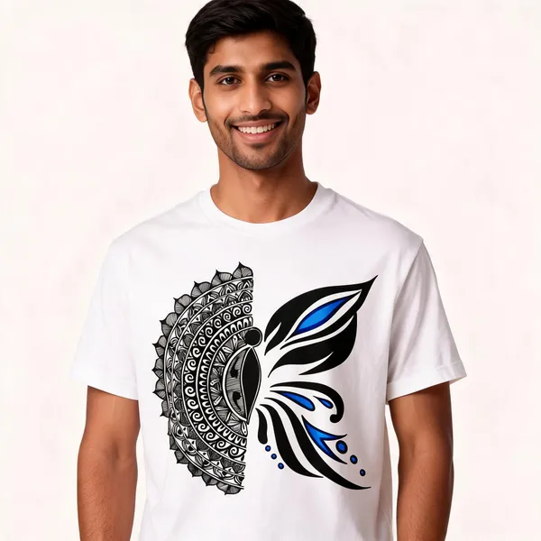 White_Cotton_Mandala_Graphic_Print_Regular_Fit_T-Shirt_For_Men