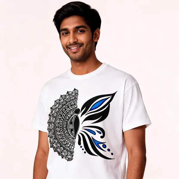 White_Cotton_Mandala_Graphic_Print_Regular_Fit_T-Shirt_For_Men