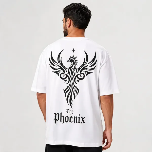 White_Cotton_Oversized_Phoenix_Graphic_T-Shirt_For_Men