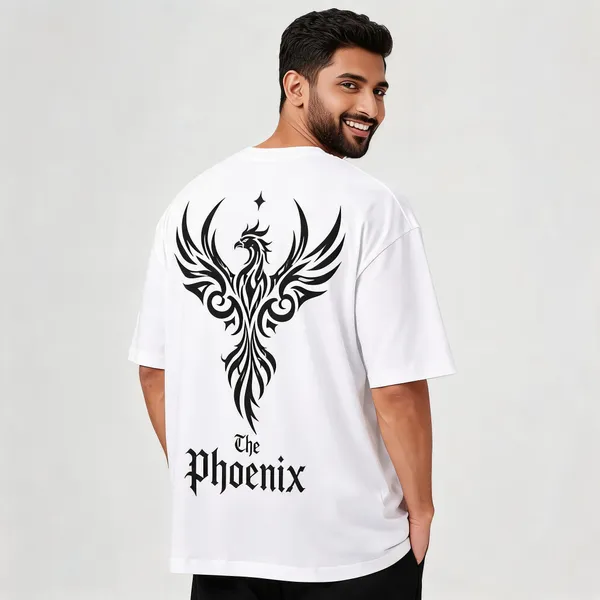 White_Cotton_Oversized_Phoenix_Graphic_T-Shirt_For_Men