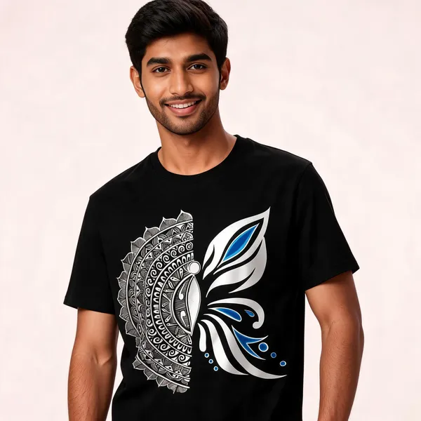 Black_Cotton_Regular_Fit_Mandala_Feather_Graphic_T-Shirt_For_Men