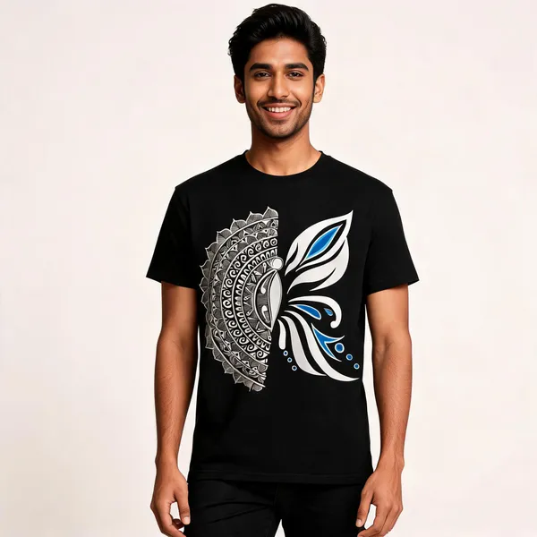 Black_Cotton_Regular_Fit_Mandala_Feather_Graphic_T-Shirt_For_Men