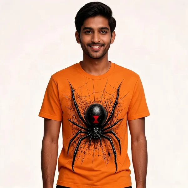 Orange_Cotton_Regular_Fit_Spider_Graphic_T-Shirt_For_Men
