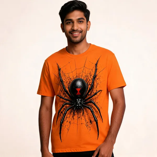Orange_Cotton_Regular_Fit_Spider_Graphic_T-Shirt_For_Men
