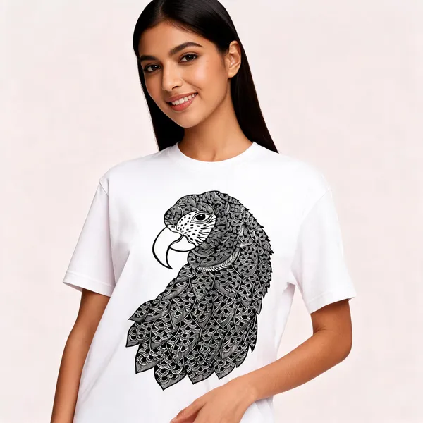 White_Cotton_Regular_Fit_Parrot_Graphic_T-Shirt_For_Unisex
