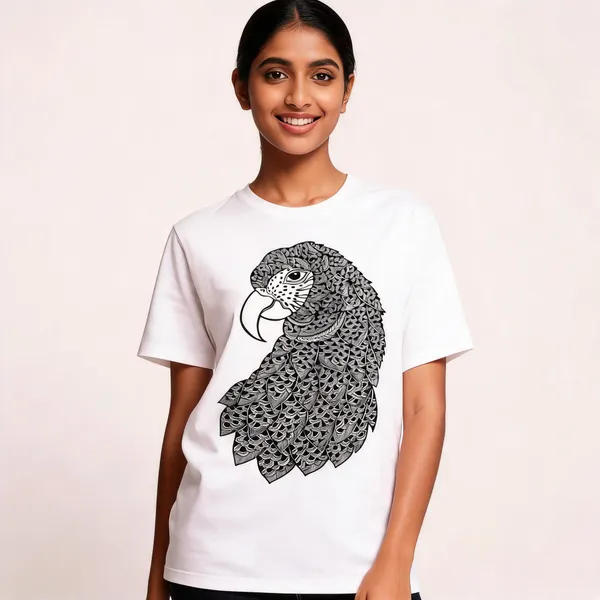 White_Cotton_Regular_Fit_Parrot_Graphic_T-Shirt_For_Unisex