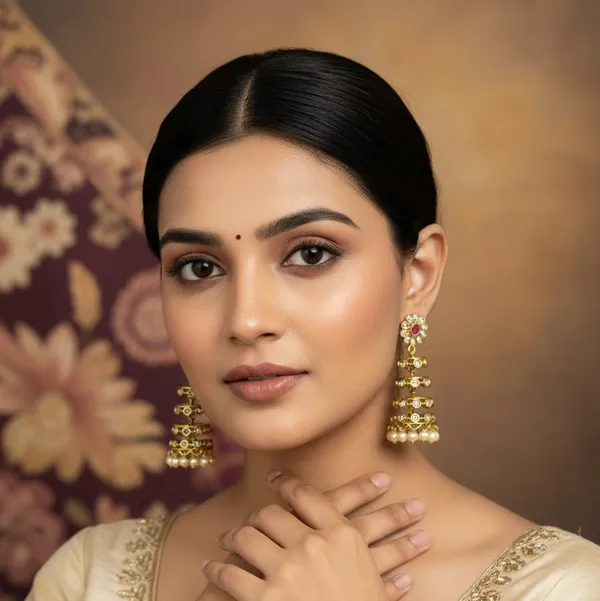 Gold_Alloy_Ruby_Pink_Stone_Floral_Jhumka_Earrings_For_Women