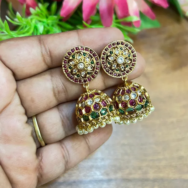 Gold_Alloy_Kundan_Ruby_Temple_Jhumka_Earrings_For_Women