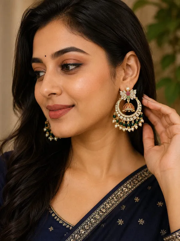 Gold_Alloy_Butterfly_Chandbali_Green_Crystal_Pearl_Jhumka_For_Women