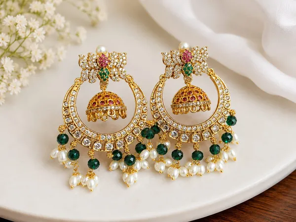 Gold_Alloy_Butterfly_Chandbali_Green_Crystal_Pearl_Jhumka_For_Women