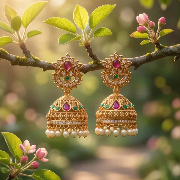 Gold_Alloy_Pink_Green_Stone_Floral_Jhumka_Earrings_For_Women