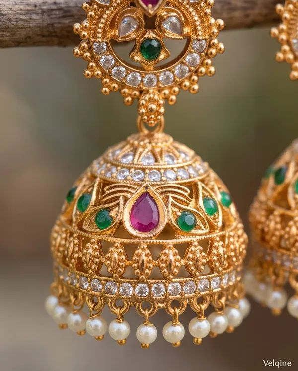 Gold_Alloy_Pink_Green_Stone_Floral_Jhumka_Earrings_For_Women
