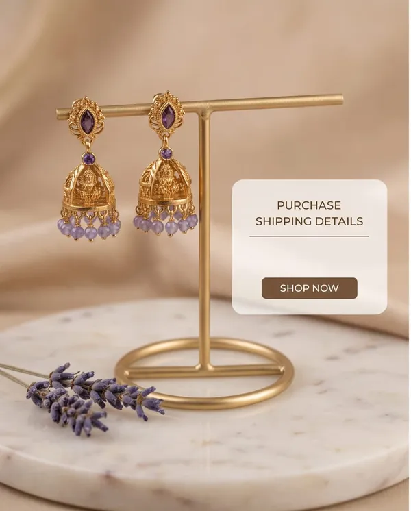 Gold_Alloy_Ganesha_Motif_Lavender_Bead_Jhumka_Earrings_For_Women