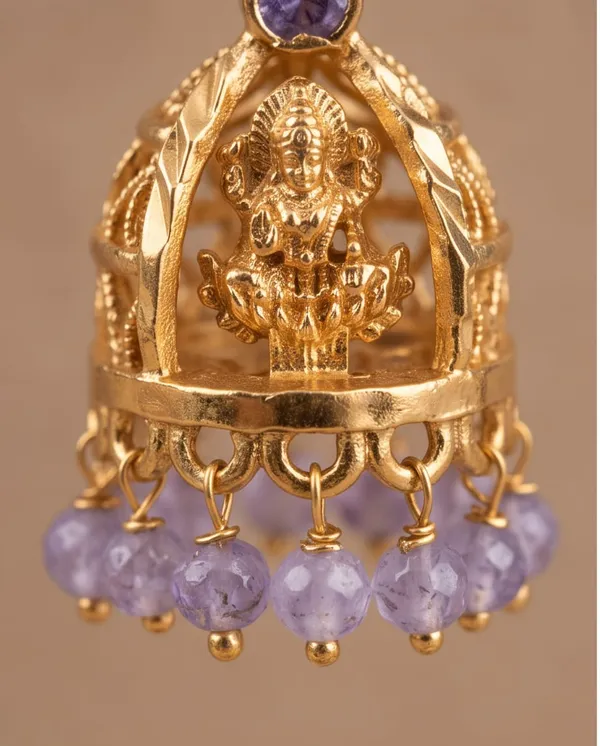Gold_Alloy_Ganesha_Motif_Lavender_Bead_Jhumka_Earrings_For_Women
