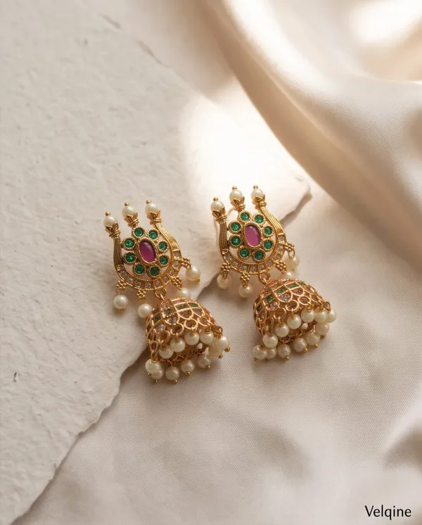 Gold_Alloy_Green_Pink_Pearl_Designer_Jhumka_Earrings_For_Women
