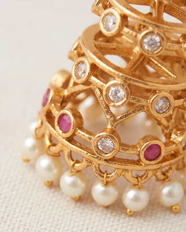 Gold_Alloy_Layered_Pink_Stone_Pearl_Drop_Jhumka_Earrings_For_Women