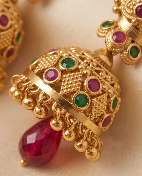 Gold_Alloy_Ruby_Green_Stone_Traditional_Jhumka_Earrings_For_Women