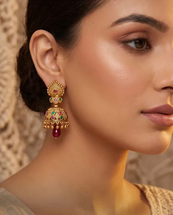 Gold_Alloy_Ruby_Green_Stone_Traditional_Jhumka_Earrings_For_Women