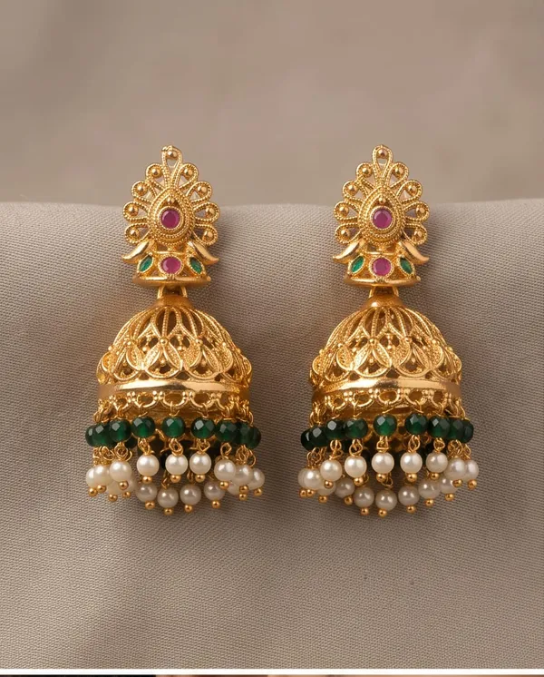 Gold_Alloy_Peacock_Green_Bead_Pearl_Drop_Jhumka_Earrings_For_Women