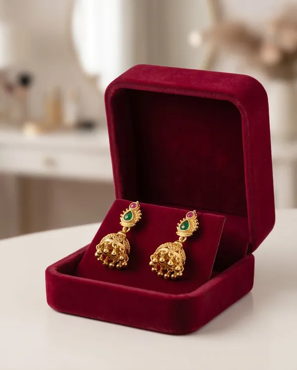 Gold_Alloy_Pink_Green_Stone_Designer_Jhumka_Earrings_For_Women