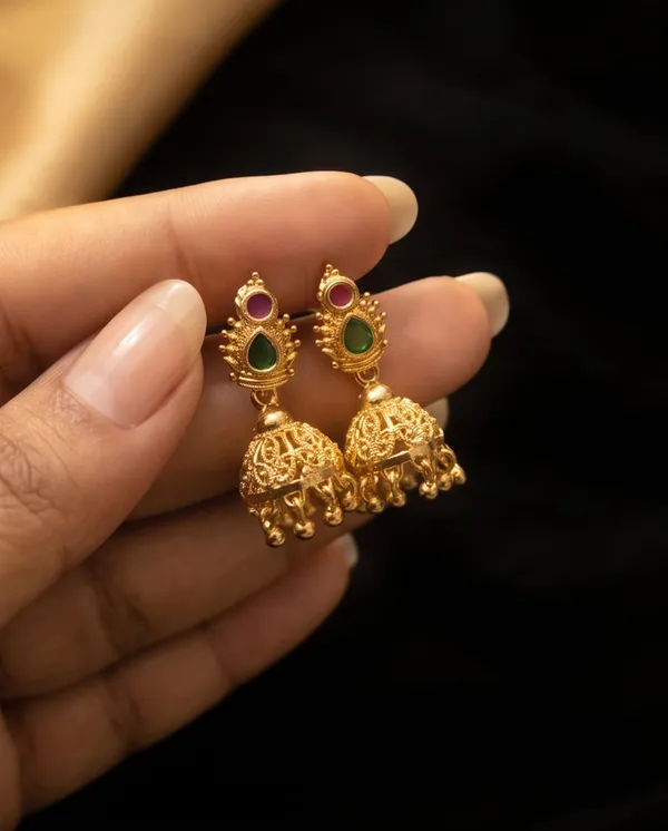 Gold_Alloy_Pink_Green_Stone_Designer_Jhumka_Earrings_For_Women