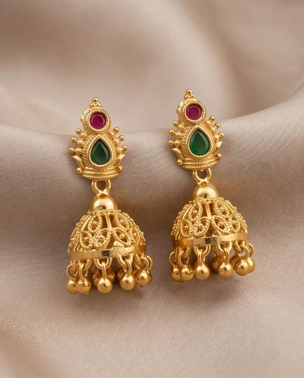 Gold_Alloy_Pink_Green_Stone_Designer_Jhumka_Earrings_For_Women