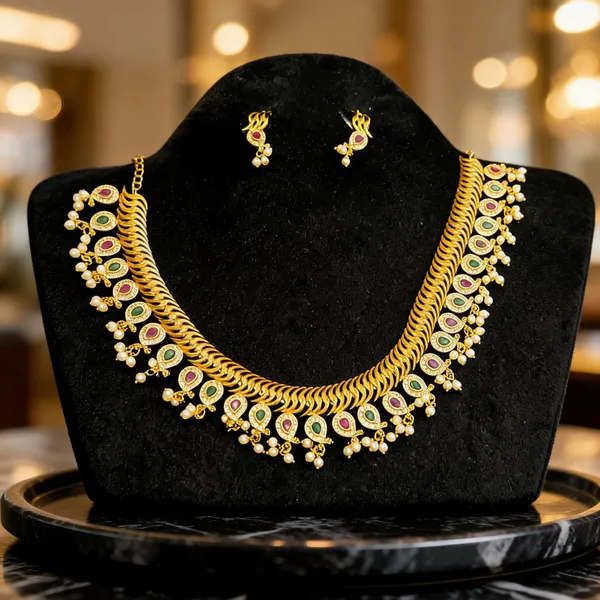 Gold_Alloy_Peacock_Motif_Necklace_Set_For_Women