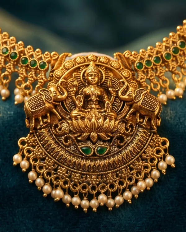 Gold_Alloy_Green_Stone_Temple_Style_Necklace_Set_For_Women