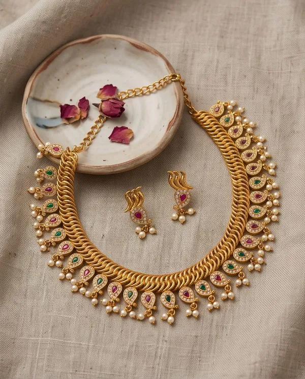 Gold_Alloy_Peacock_Motif_Necklace_Set_For_Women