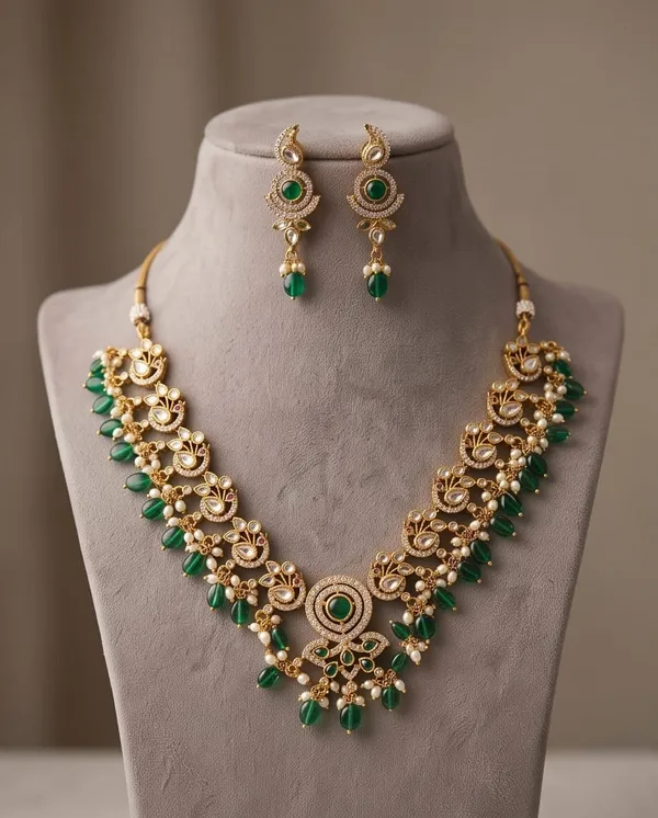 Gold_Alloy_Green_White_Stone_Traditional_Necklace_Set_For_Women
