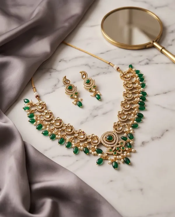 Gold_Alloy_Green_White_Stone_Traditional_Necklace_Set_For_Women