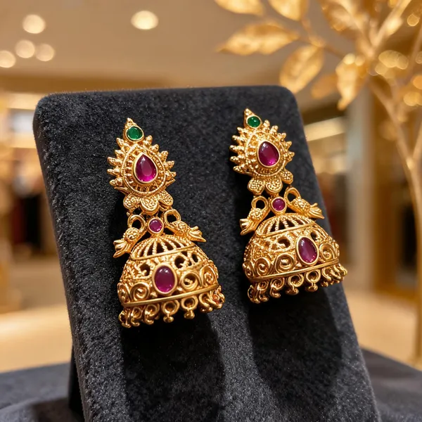 Gold_Alloy_Designer_Pink_Green_Stone_Jhumka_Earrings_For_Women