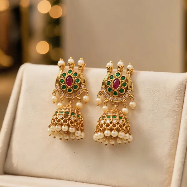 Gold_Alloy_Green_Pink_Pearl_Designer_Jhumka_Earrings_For_Women