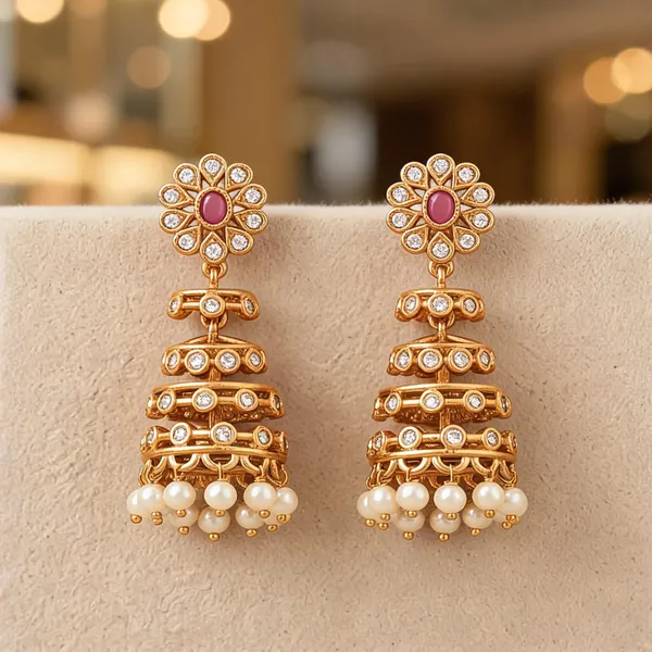 Gold_Alloy_Layered_Pink_Stone_Pearl_Drop_Jhumka_Earrings_For_Women