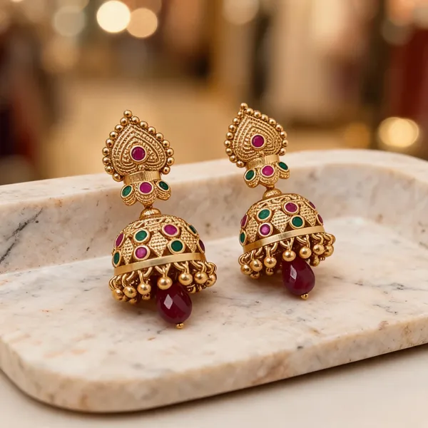 Gold_Alloy_Ruby_Green_Stone_Traditional_Jhumka_Earrings_For_Women